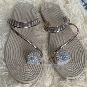 Sandal for women rhinestone artificial leather flat sandal size 8
